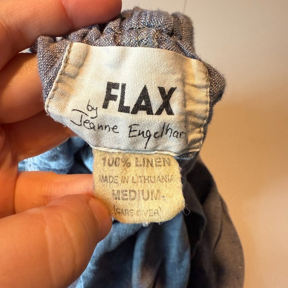 FLAX Women M Linen Pant Wide Leg Cropped Stretch Blue Breathable Lightweight - Picture 3 of 8